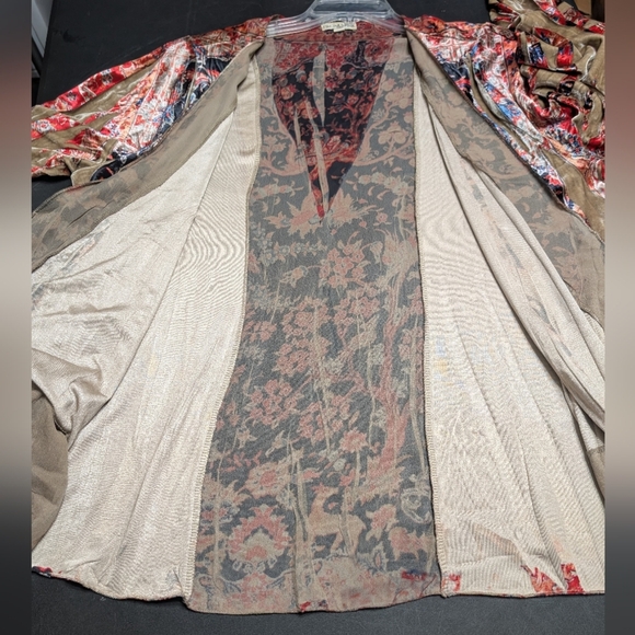 Live & Let Live Rustic Red and Orange Velvet Kimono Boho Whimsical Cardigan 3X - Picture 6 of 9